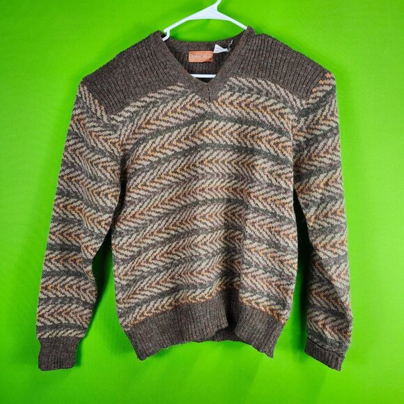 Vintage Perry Alan Brown Sweater L Ribbed Trim Made In Taiwan - Picture 1 of 5